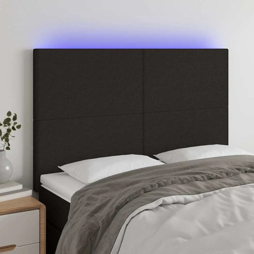 LED Headboard 144cm Black Fabric Bed Upholstered Modern Design Adjustable Height