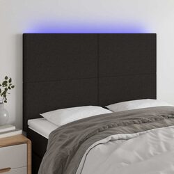 LED Headboard 144cm Black Fabric Bed Upholstered Modern Design Adjustable Height