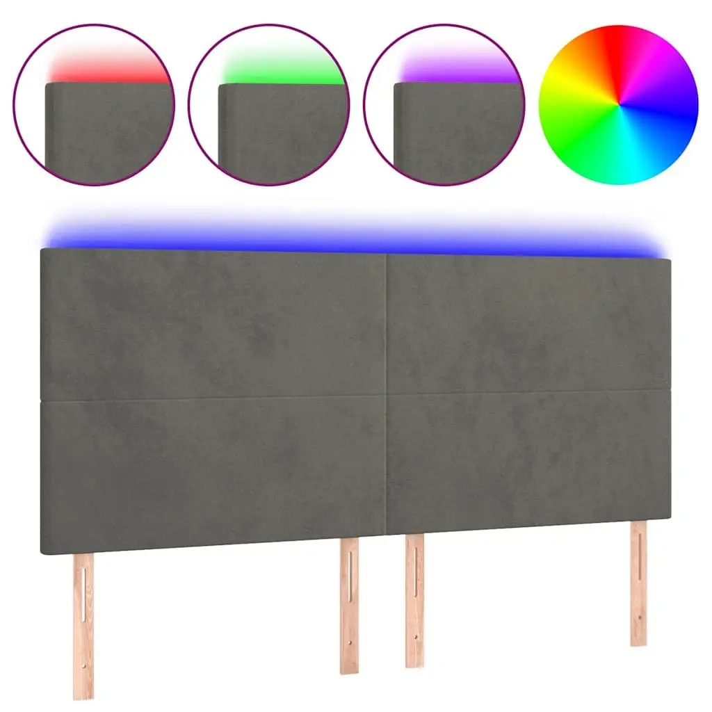 LED Headboard Grey Velvet 160 cm Adjustable Colourful Lights