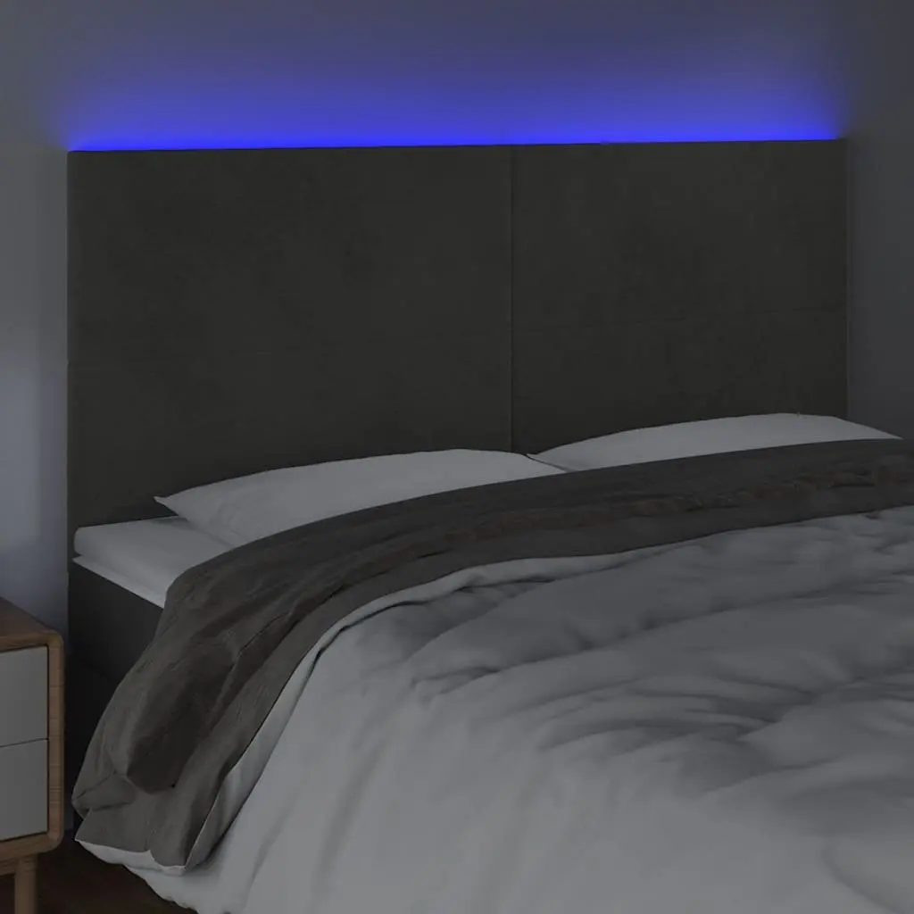 LED Headboard Grey Velvet 160 cm Adjustable Colourful Lights