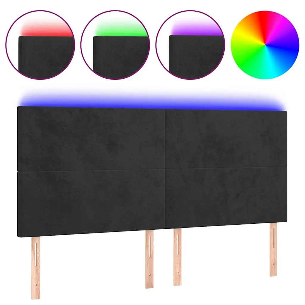 LED Headboard Black Velvet 160cm Adjustable Height with Colourful Lights