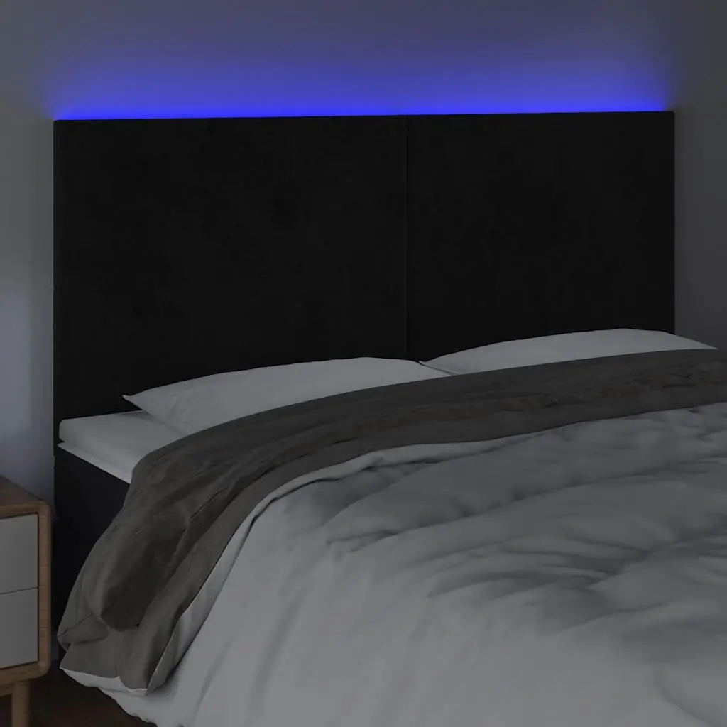 LED Headboard Black Velvet 160cm Adjustable Height with Colourful Lights