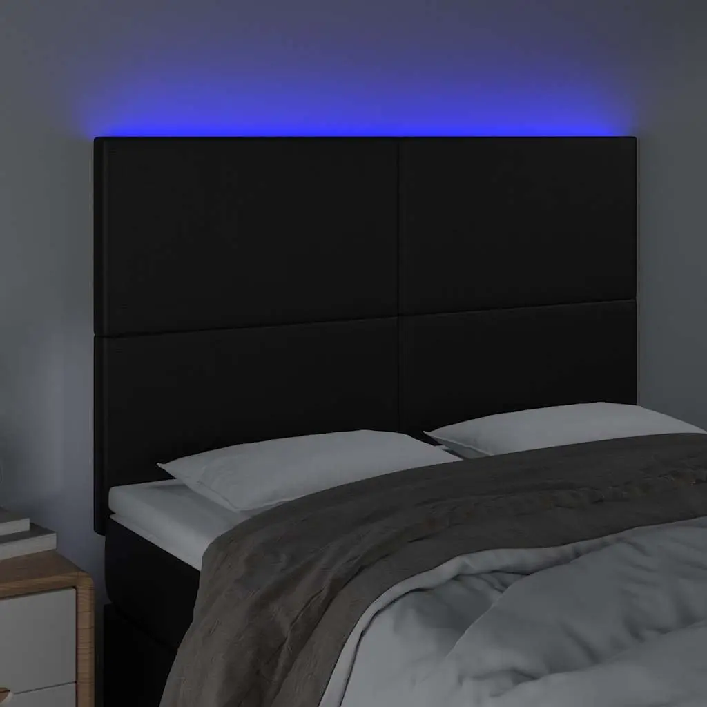 LED Headboard Black 144cm Adjustable Height Modern Faux Leather with Colourful LED Lighting