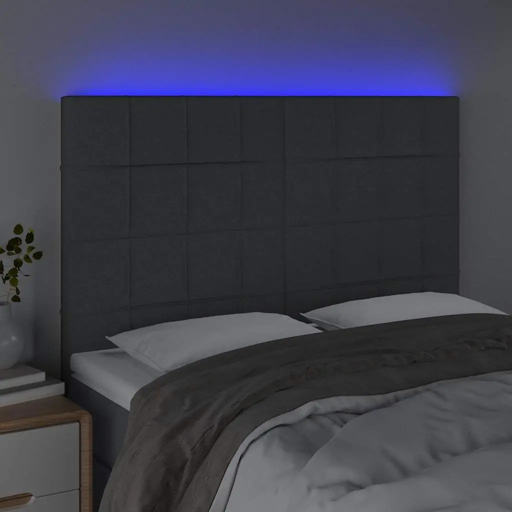 LED Headboard Dark Grey 144cm Fabric Colourful Lights