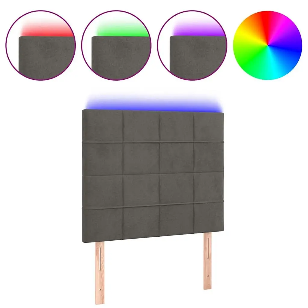 LED Headboard Grey 100cm Velvet Adjustable Colorful Lights