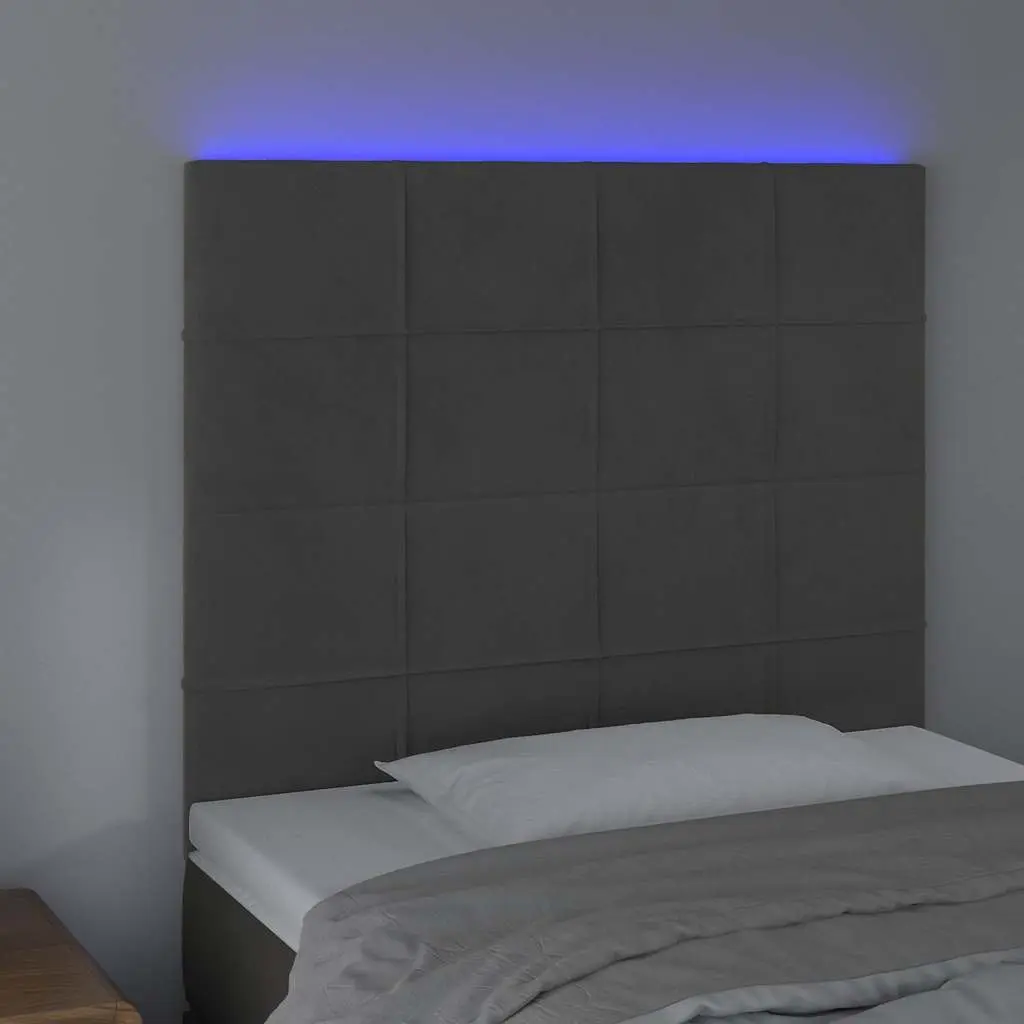 LED Headboard Grey 100cm Velvet Adjustable Colorful Lights