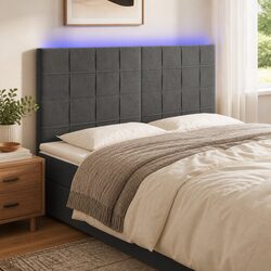 160cm Grey Velvet LED Headboard