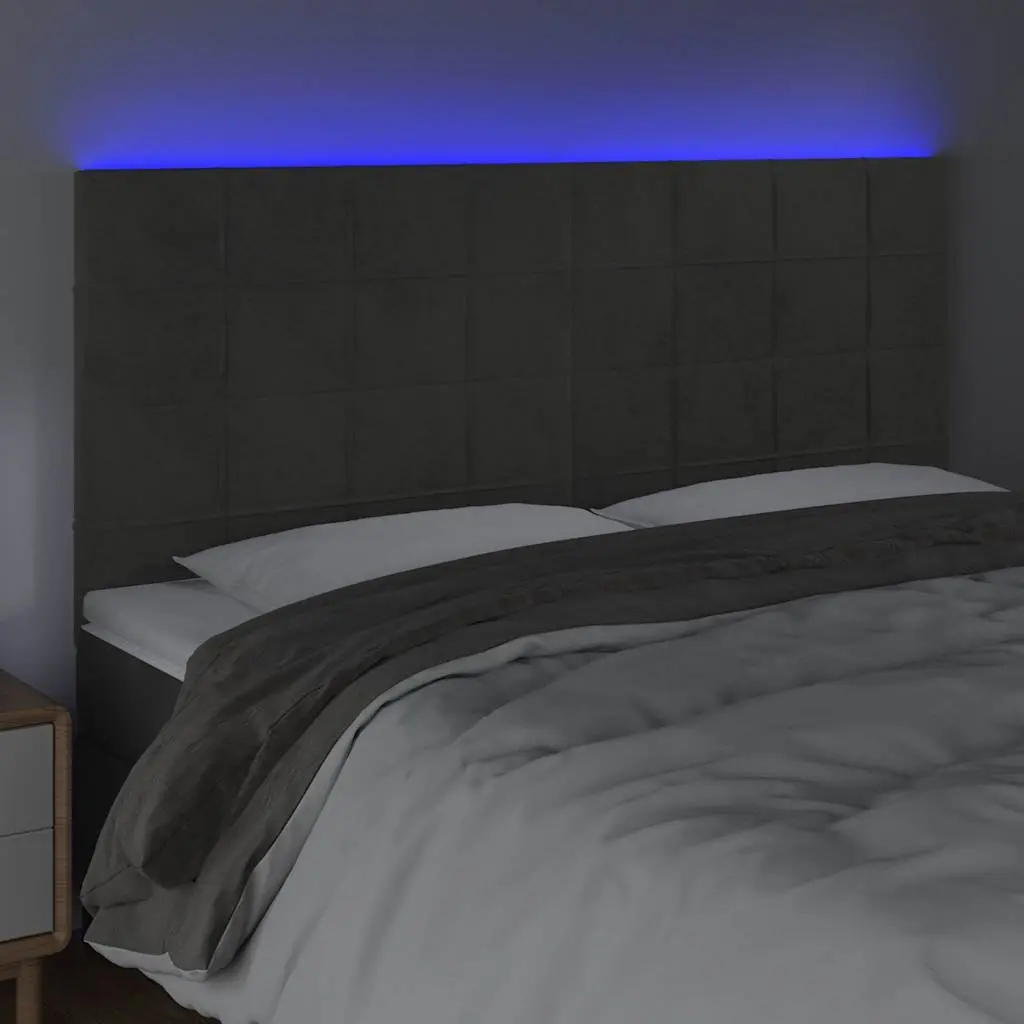 LED Headboard Grey Velvet 160cm Adjustable Height with Colourful Lights