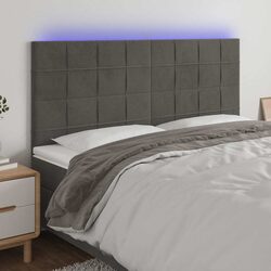 Stylish LED Headboard in Grey Velvet, 200cm Wide