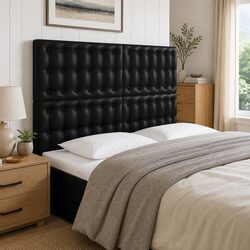 LED Headboard 144cm Black Faux Leather Bed Modern Bedroom Wall Mount Lighting