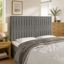 LED Headboard 144cm Dark Grey Fabric Bed Head with Adjustable Height and