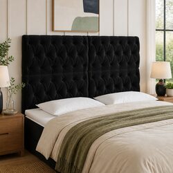 LED Headboard Black 144cm Bed Velvet Modern Bedroom Backrest Support Lighting
