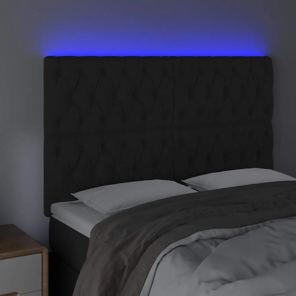 LED Headboard Black 144cm Velvet Modern Bedroom Backrest Support with Colourful LED Lighting