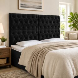 Sleek LED Headboard in Black Velvet - Compact Design