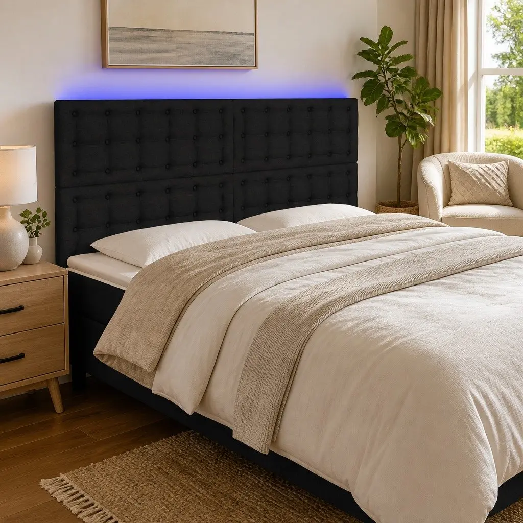 LED Headboard Black 160 cm Fabric Adjustable Height USB Powered