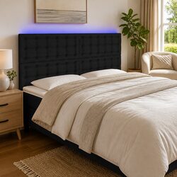 LED Headboard Black 160 cm Fabric Adjustable Height Bedroom Wall Mount