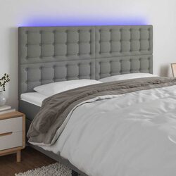 LED Headboard 200cm Grey Fabric Adjustable Height Bedroom Wall Mount