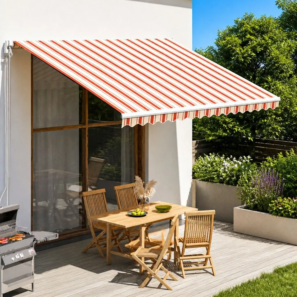 Awning Replacement Fabric Polyester Yellow Orange 4x3.5m UV-resistant Lightweight for Patio Garden Sunshade