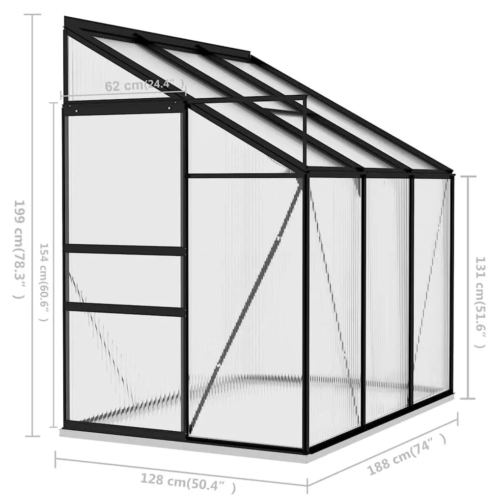 Greenhouse Anthracite Aluminium Frame PC Board Garden Plant Growing 3.97m³