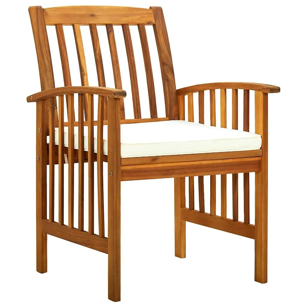 Outdoor Garden Dining Chairs White Set 2 pcs Cushions Wooden Seat Weather Resistant