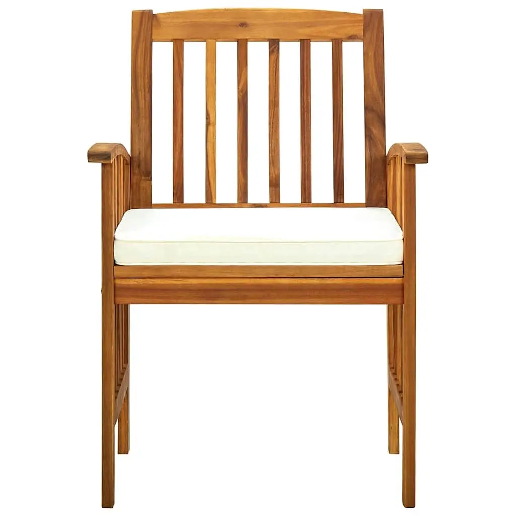 Outdoor Garden Dining Chairs White Set 2 pcs Cushions Wooden Seat Weather Resistant