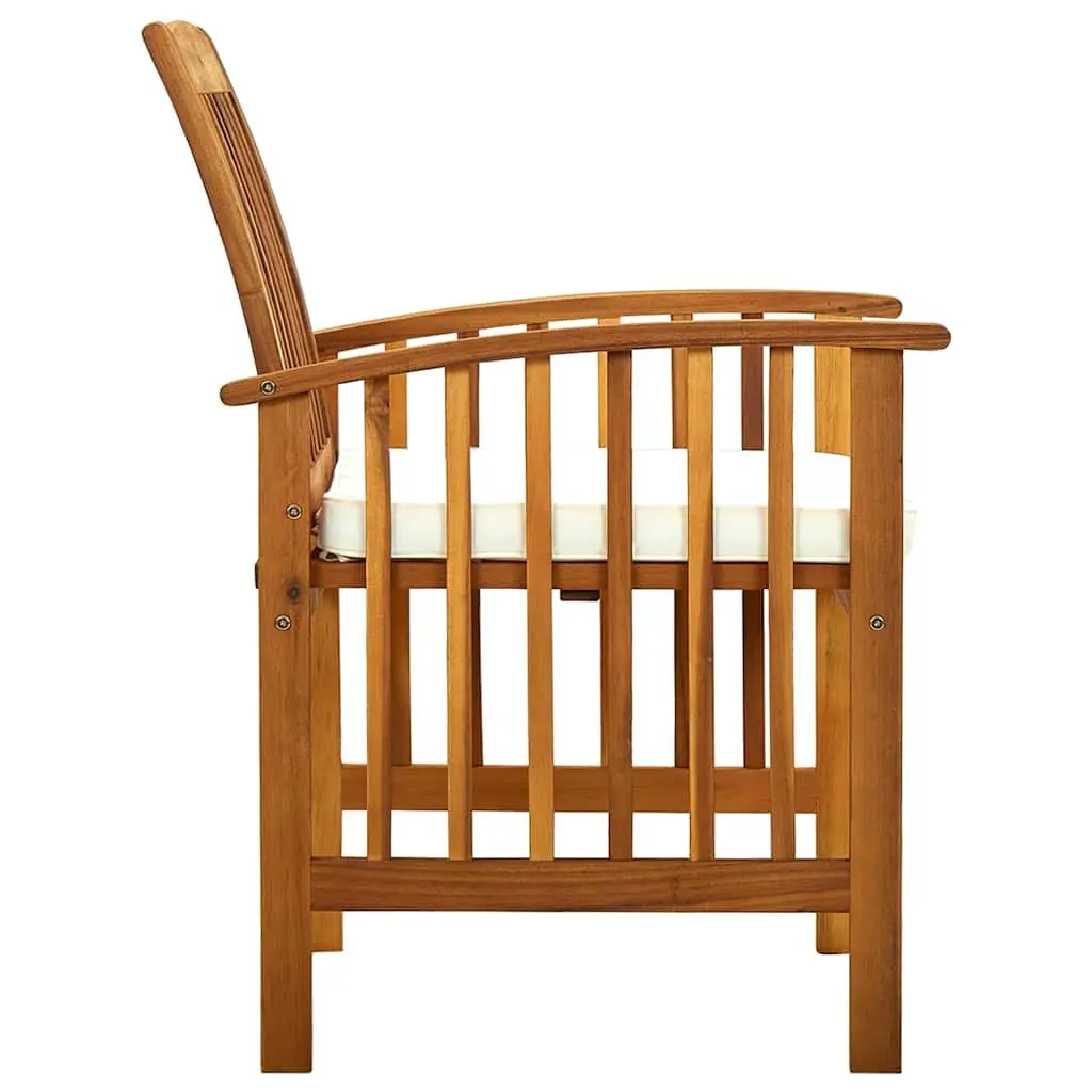 Outdoor Garden Dining Chairs White Set 2 pcs Cushions Wooden Seat Weather Resistant