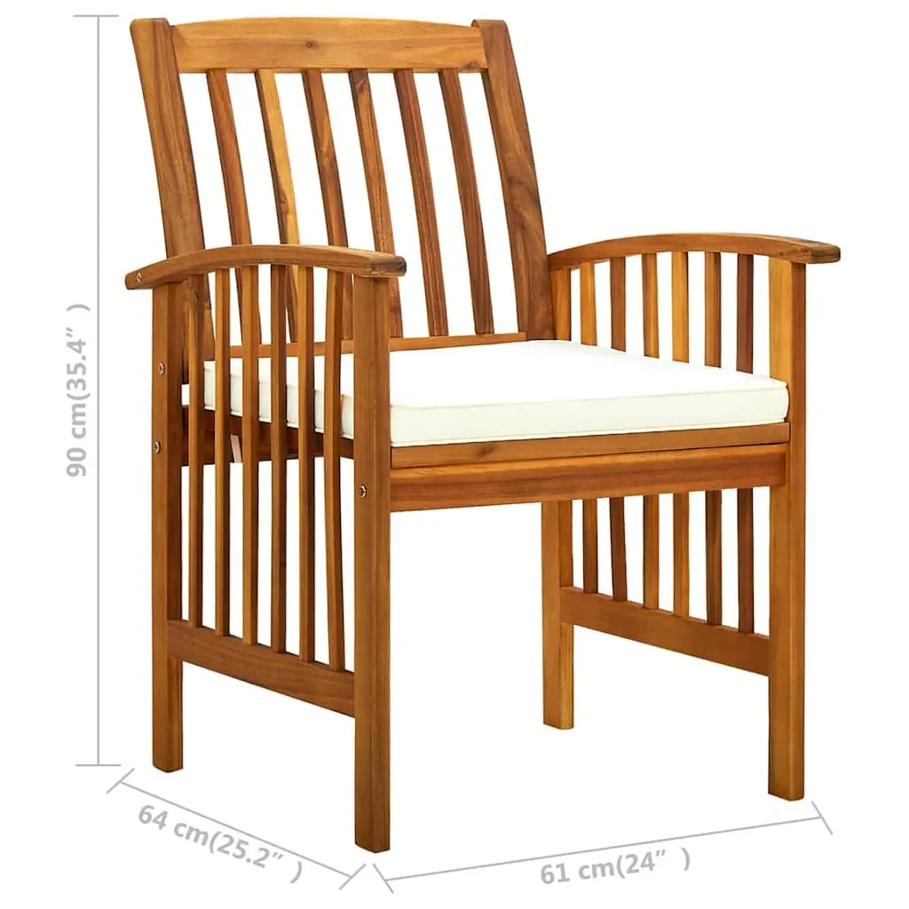 Outdoor Garden Dining Chairs White Set 2 pcs Cushions Wooden Seat Weather Resistant