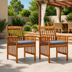 Outdoor Dining Chairs – Durable Acacia Wood with Cushions