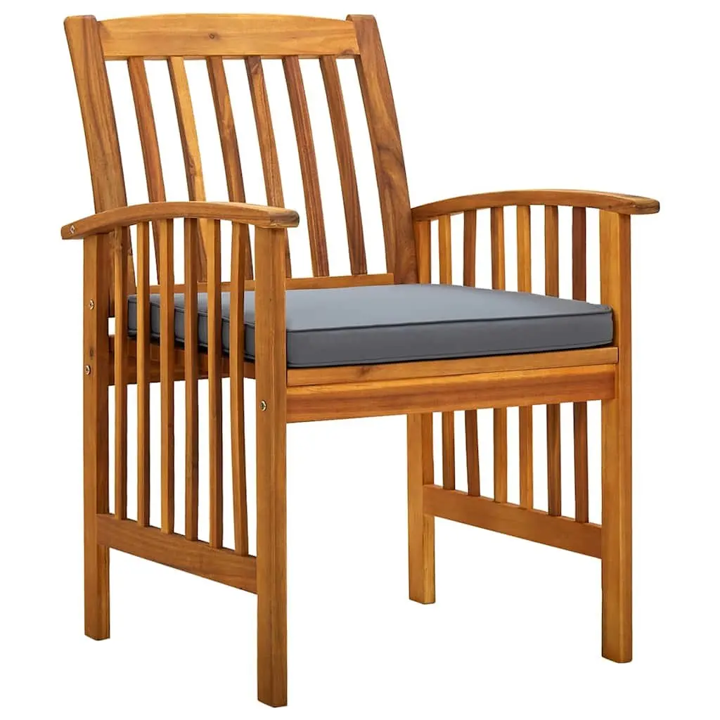 Outdoor Dining Chairs Grey 2 Piece Acacia Wood Garden Seating with Cushions