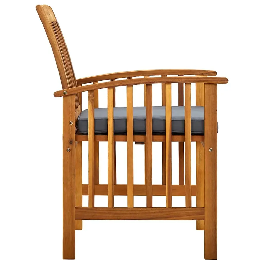 Outdoor Dining Chairs Grey 2 Piece Acacia Wood Garden Seating with Cushions