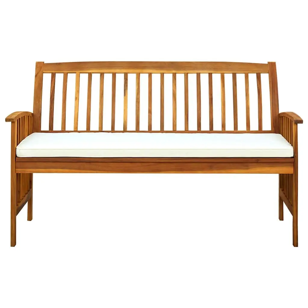 Garden Bench with Cushion 147cm Outdoor Patio Seat Acacia Wood Arm Bench