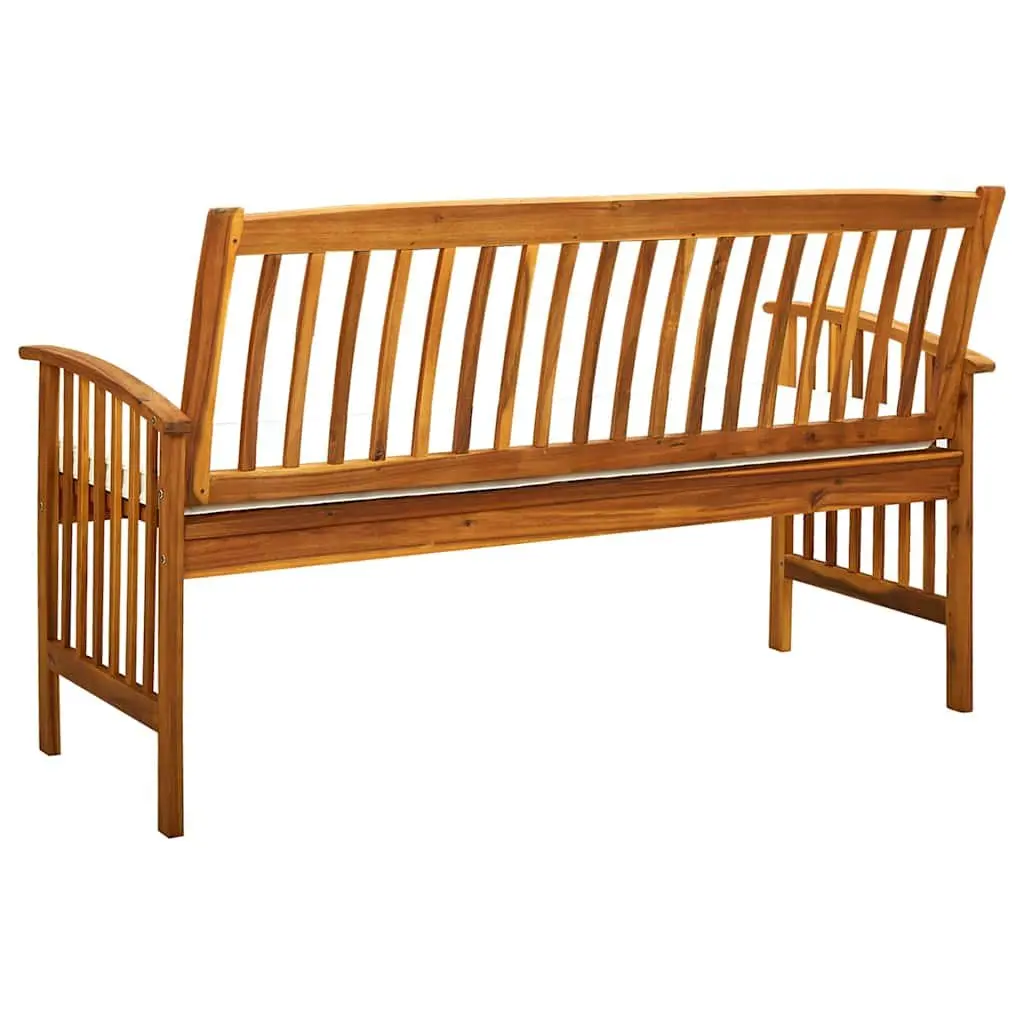 Garden Bench with Cushion 147cm Outdoor Patio Seat Acacia Wood Arm Bench
