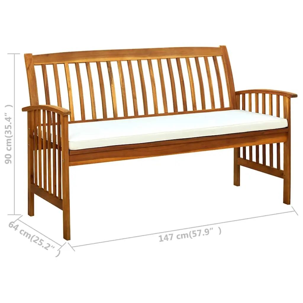 Garden Bench with Cushion 147cm Outdoor Patio Seat Acacia Wood Arm Bench