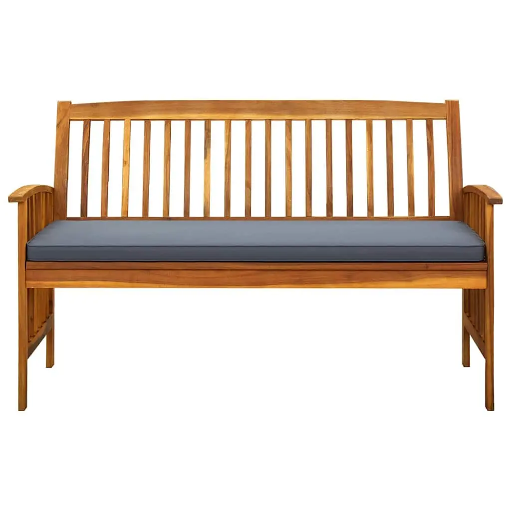 Garden Bench Grey 147cm Solid Wood Armrest with Padded Cushion