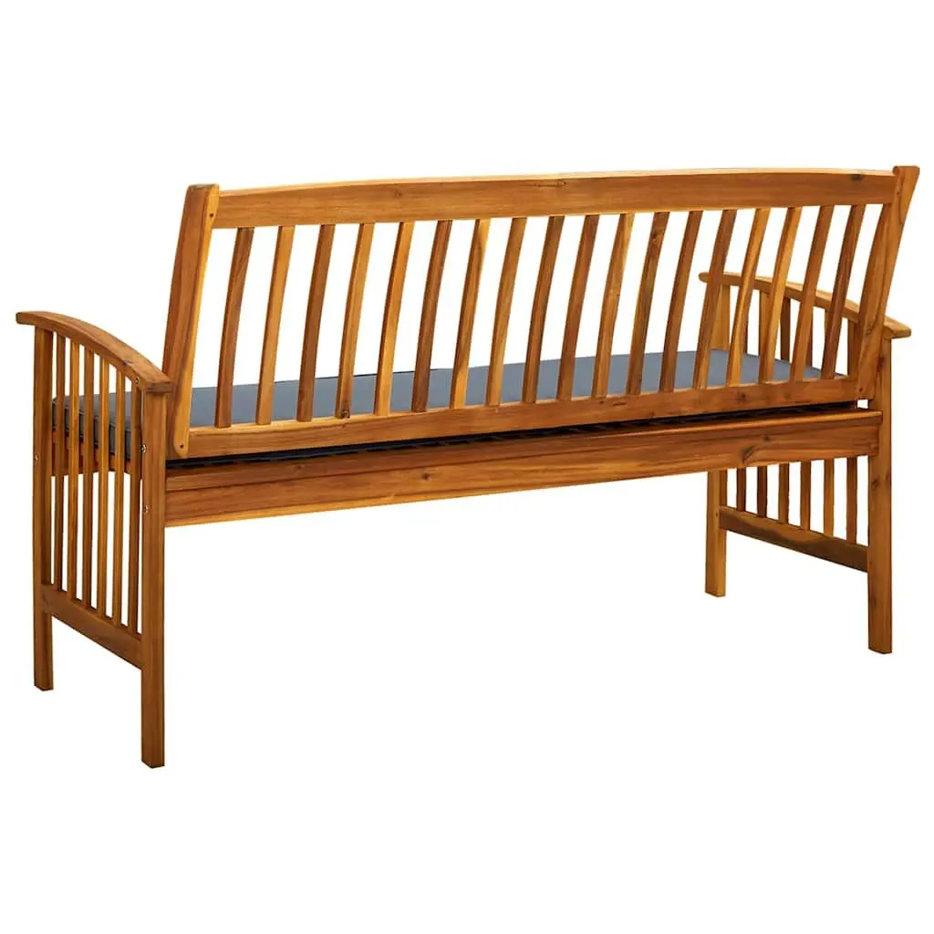 Garden Bench Grey 147cm Solid Wood Armrest with Padded Cushion