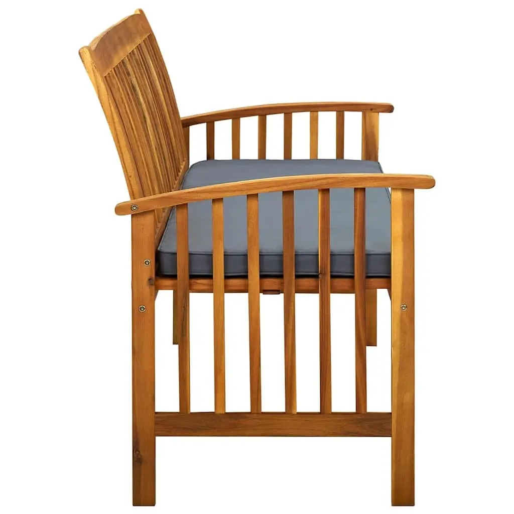 Garden Bench Grey 147cm Solid Wood Armrest with Padded Cushion
