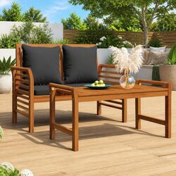 Outdoor Sofa Bench Solid Wood Acacia Garden Patio Seating with Cushions Armrests
