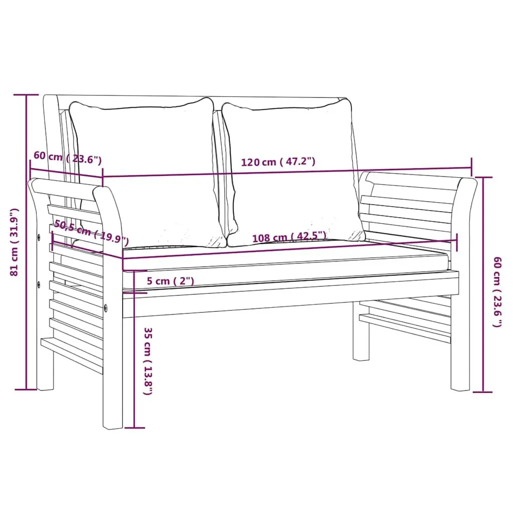 Garden Lounge Set 2 Piece Outdoor Furniture with Cushions Solid Wood Brown