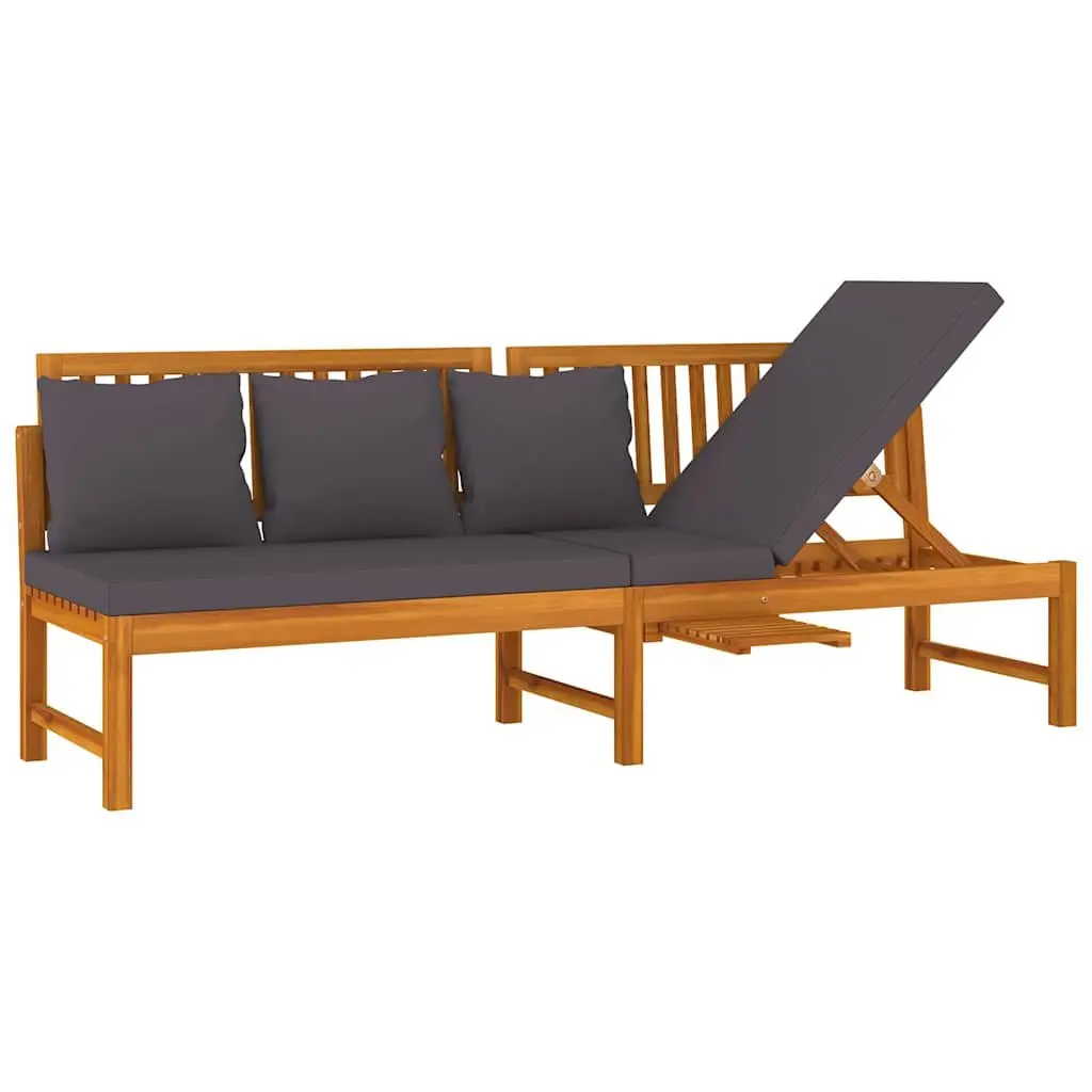 Outdoor Day Bed Brown Solid Acacia Wood Sofa Lounger with Grey Cushion