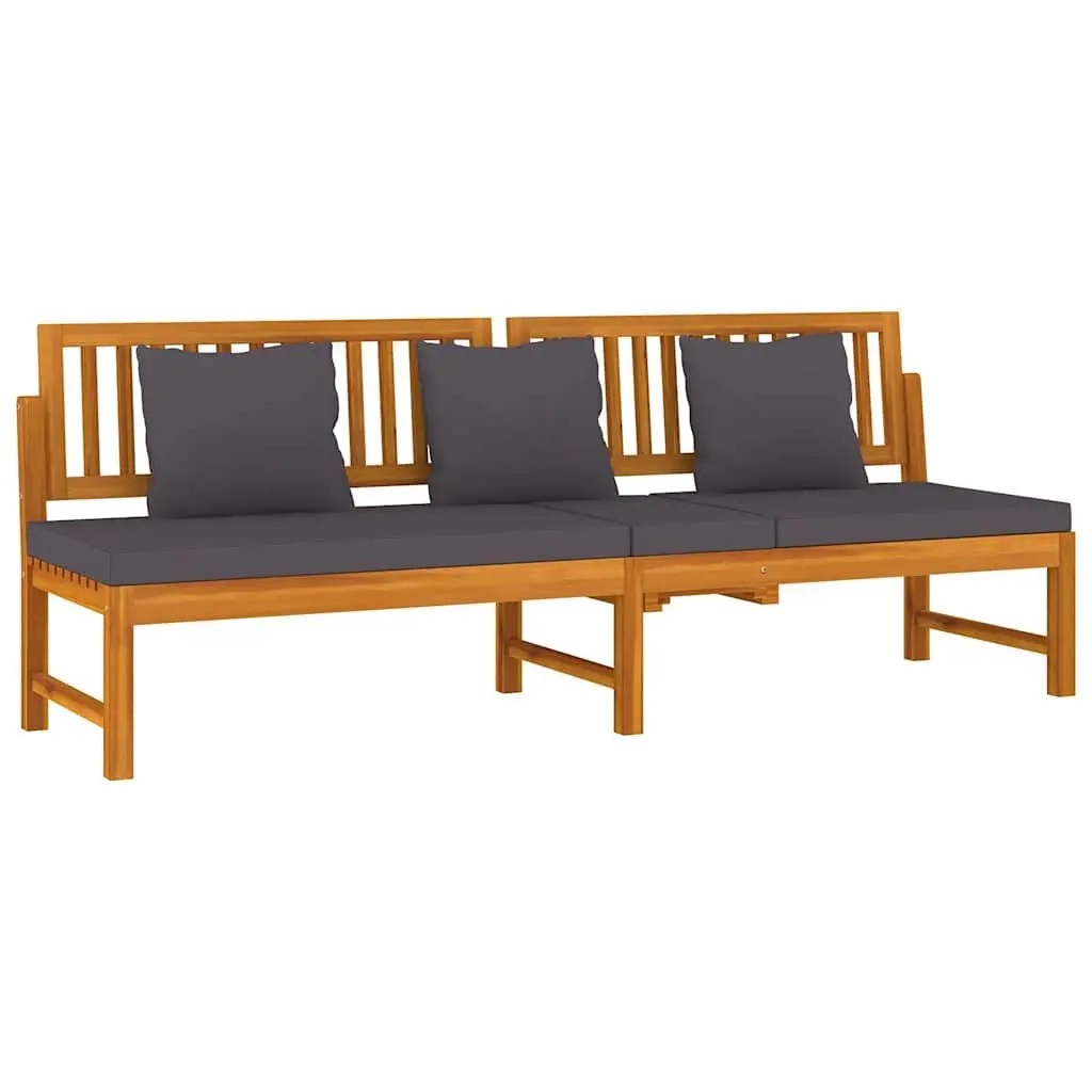 Outdoor Day Bed Brown Solid Acacia Wood Sofa Lounger with Grey Cushion