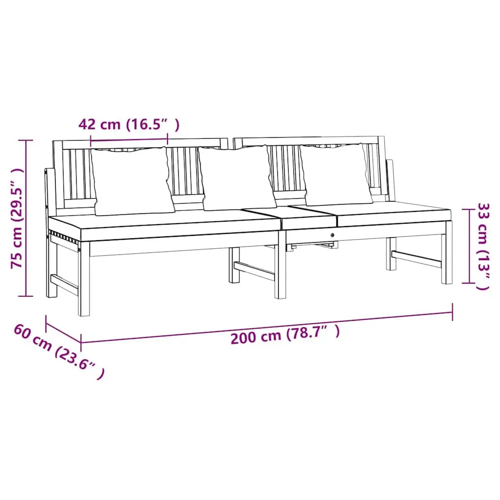 Outdoor Day Bed Brown Solid Acacia Wood Sofa Lounger with Grey Cushion