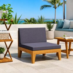Outdoor Sectional Middle Sofa Grey Cushions Solid Acacia Wood Garden Lounge