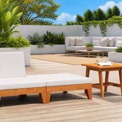 Outdoor Sectional Footrest Ottoman with Cushion Solid Wood Lounge Garden Patio