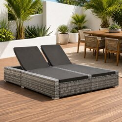 Double Sun Lounger Outdoor Bed with Cushions and Backrest