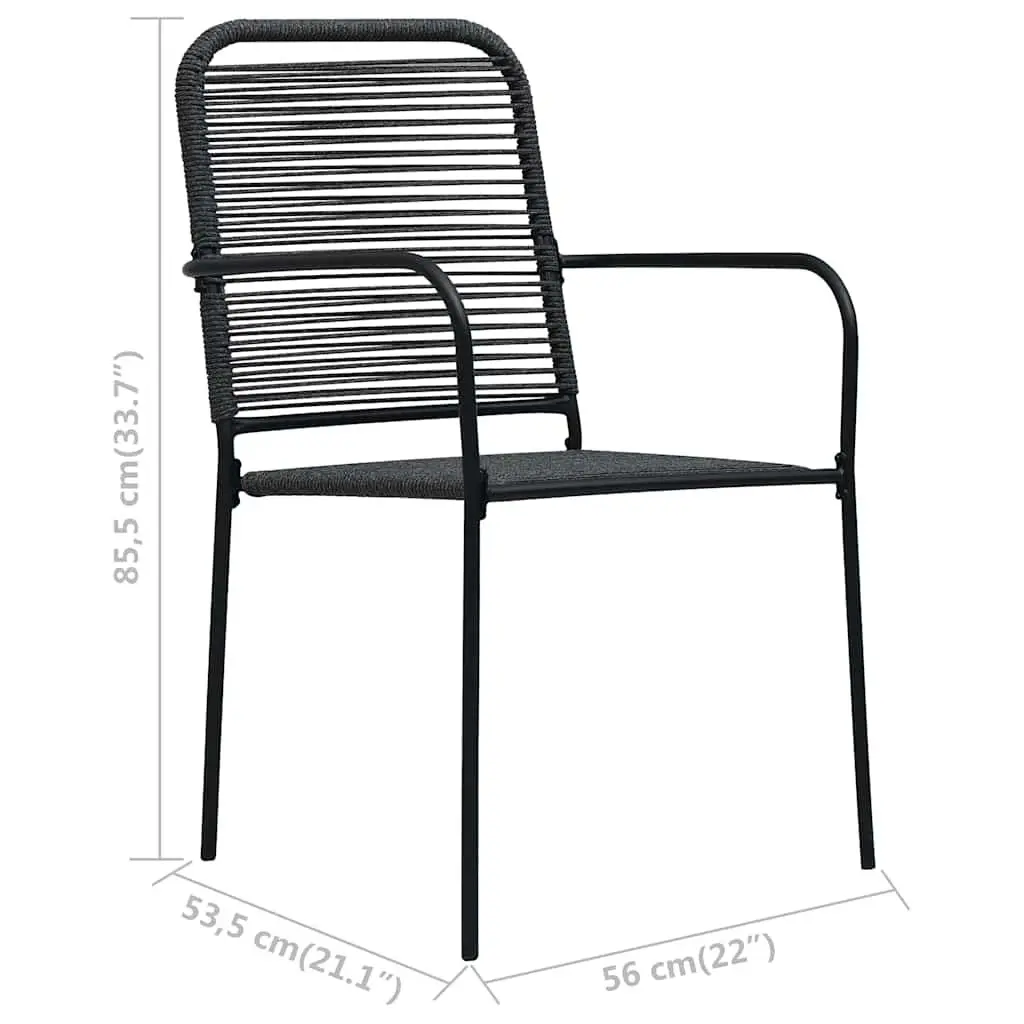 Outdoor Garden Chairs Set 4 pcs Black Cotton Rope Steel Frame Seating