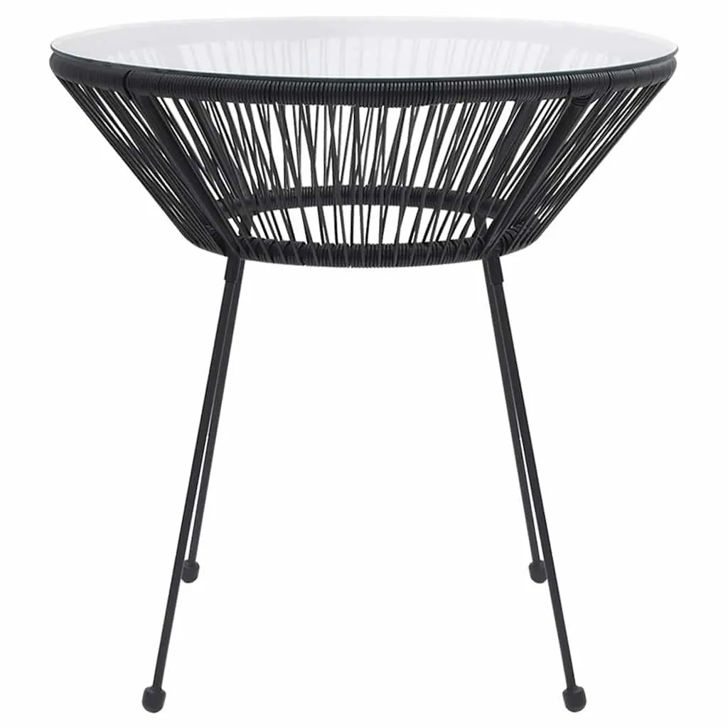 Garden Dining Table Round Black Rattan Glass Top Outdoor Patio Furniture