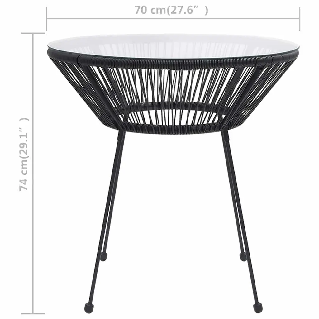 Garden Dining Table Round Black Rattan Glass Top Outdoor Patio Furniture