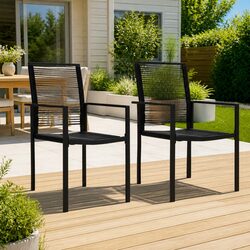 Outdoor Garden Chairs 2 pcs Set Black Rattan Patio Seating Backrest Stable