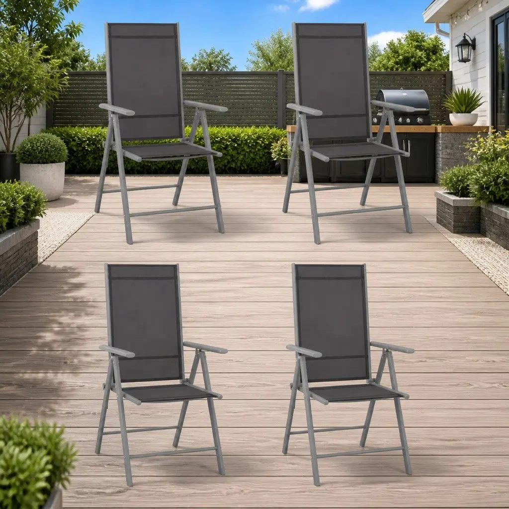 Folding Garden Chairs Black 4 Piece Outdoor Seating Reclining Backrest