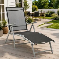 Folding Sun Lounger Adjustable Backrest Breathable Textilene Reclining Outdoor
